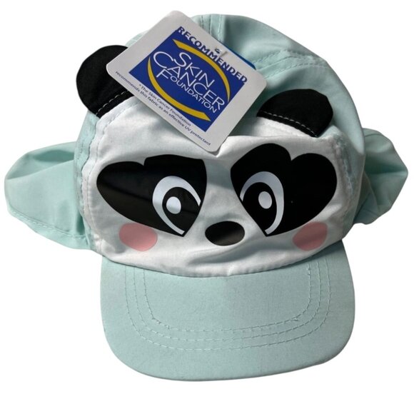 Panda Hat Cap Fitted Youth One Size Mint Green Sun Protection Neck Flap UPF Ears - Picture 1 of 4